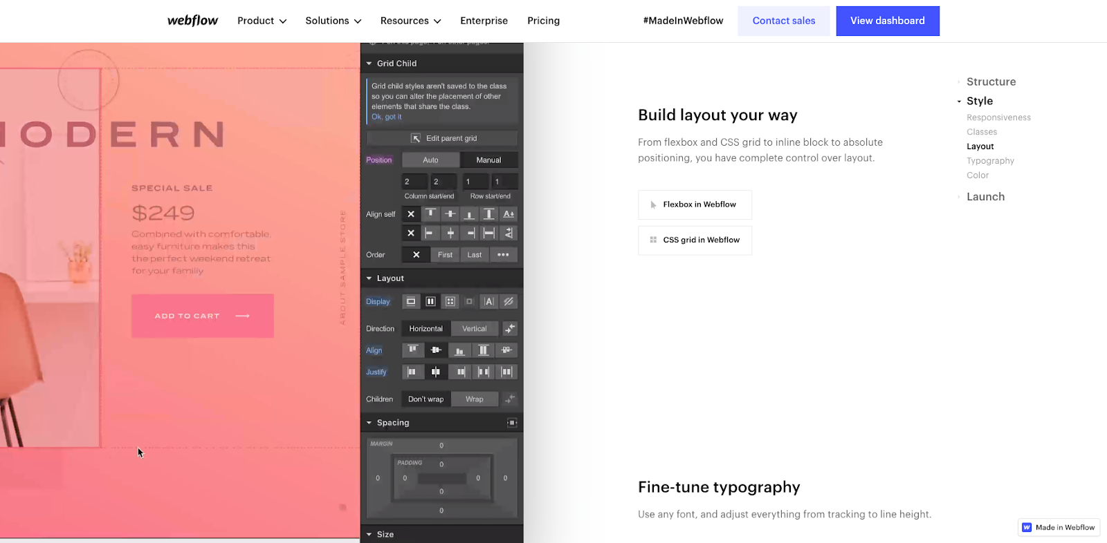 Webflow’s grid and flexbox layouts allow you to make the most out of your app or website’s design