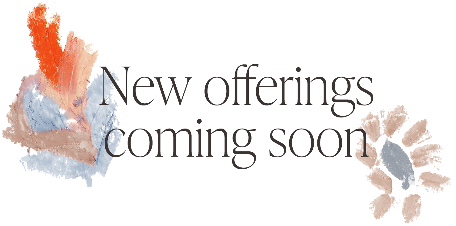 pastel illustrations and copy that says "new offerings coming soon"
