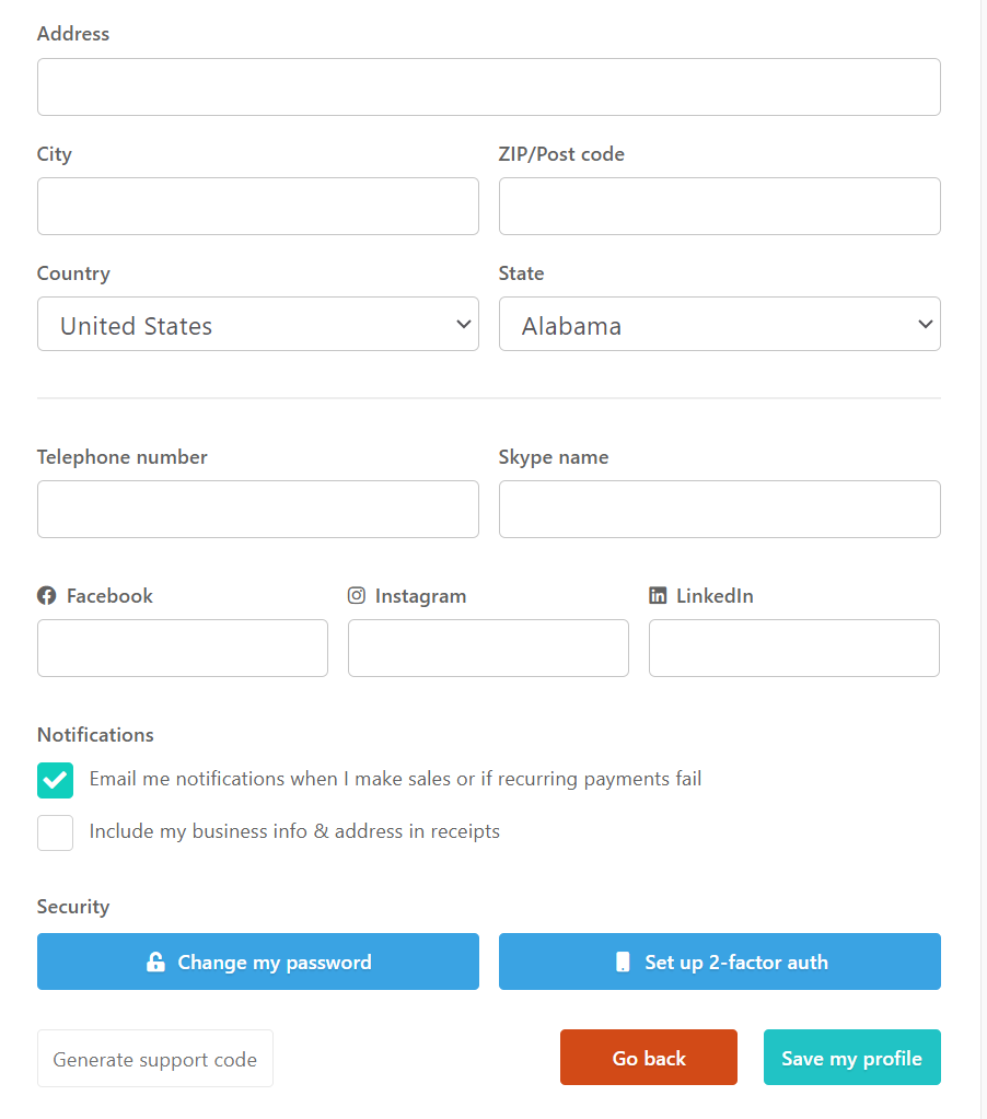 Thrivecart change password page