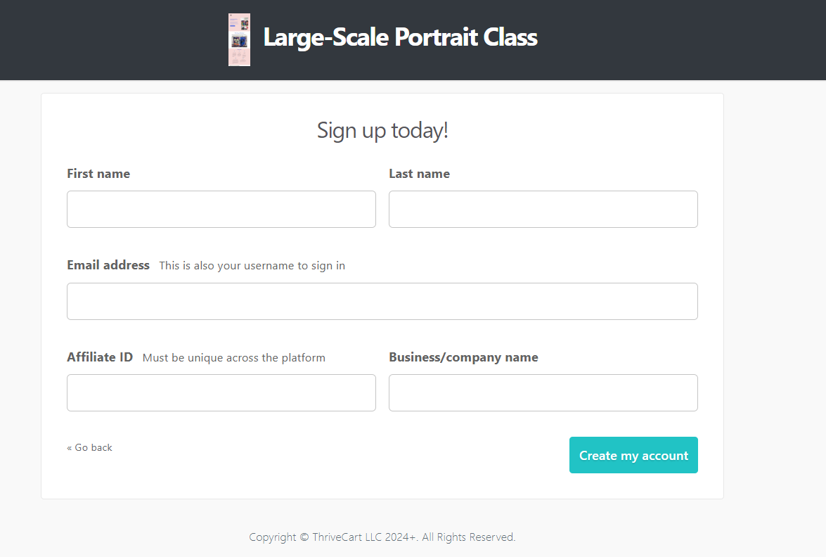 Thrivecart signup page