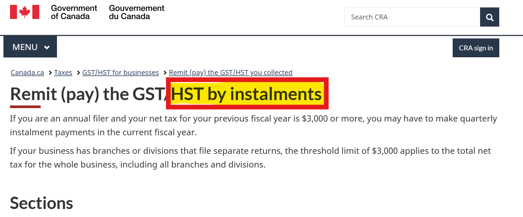 Do I have to pay my HST every 3 months? CRA Instalments HST