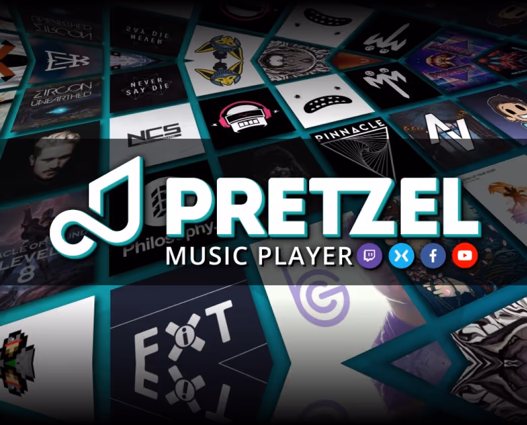 "Pretzel Music Player" with album art in background