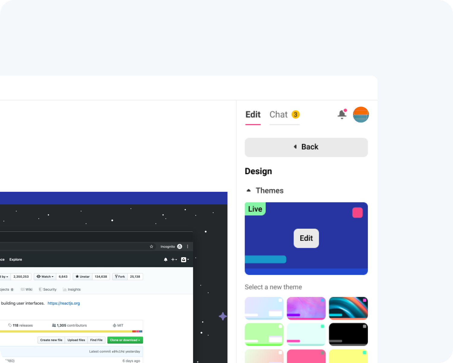 UI screenshot of Talk Studio branding screen with theme selector