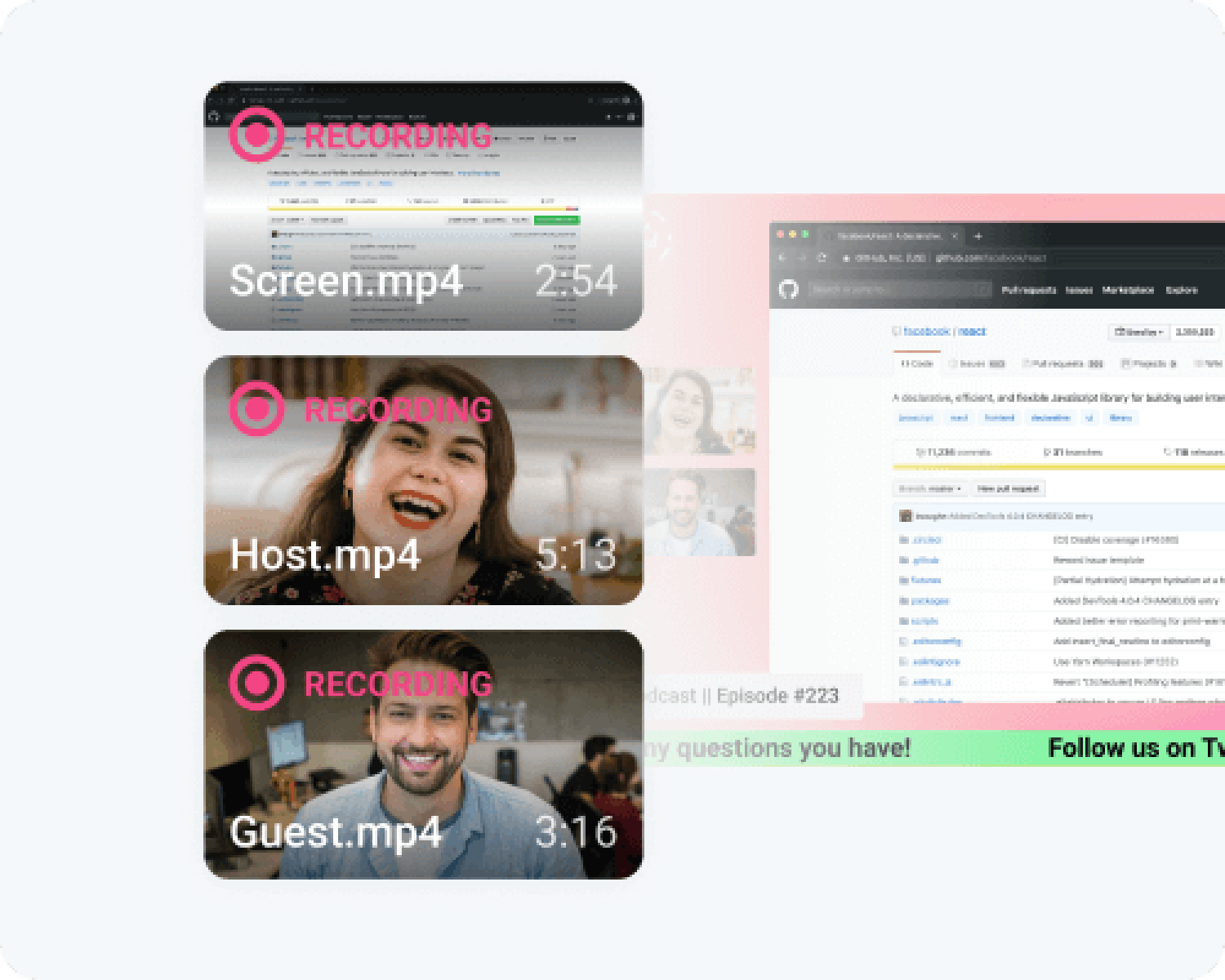 Talk Studio interface with recording indicators