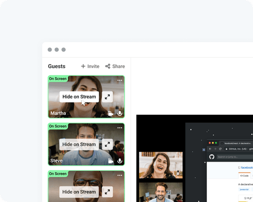 Talk Studio UI with guests and ability to show and hide them