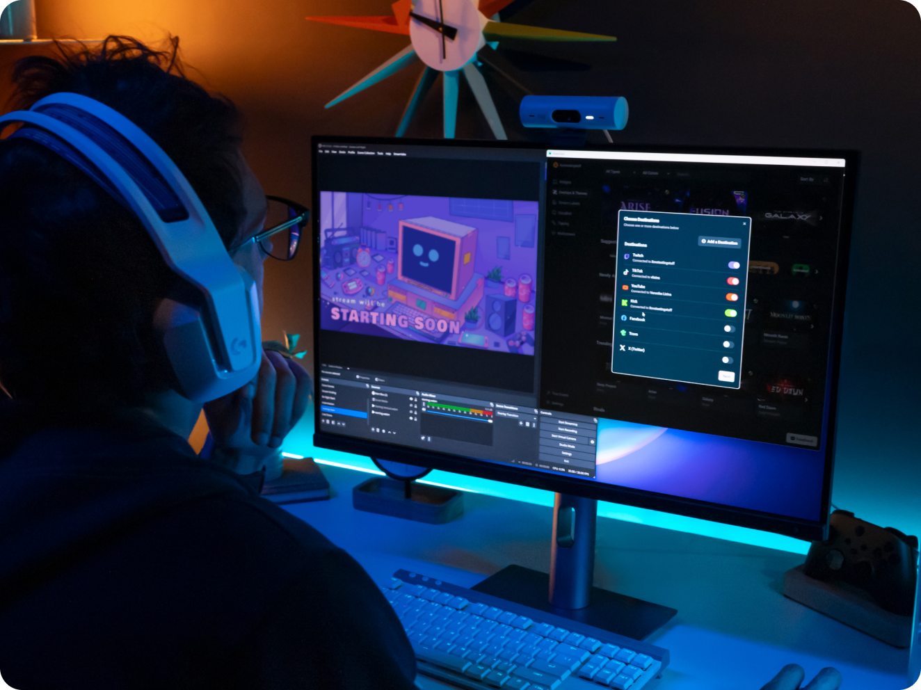 Streamer at their computer using the Streamlabs for OBS Plugin
