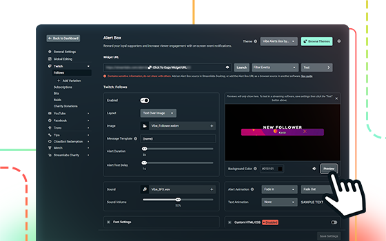Streamlabs Alert Box settings UI