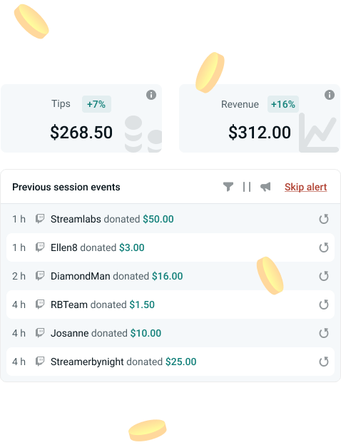 List of recent tips a streamer received