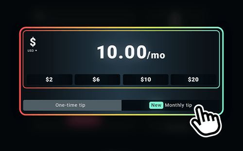 $10 tip option being set to monthly