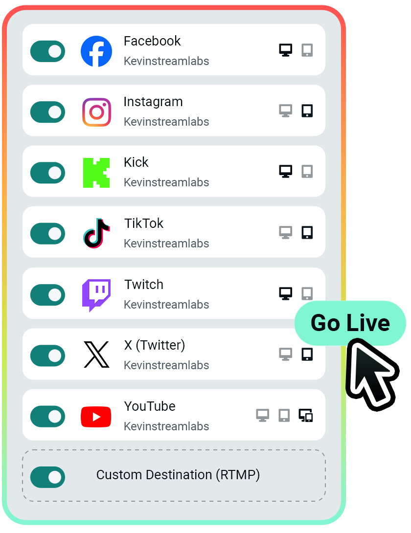 Go Live toggle in Streamlabs Desktop with platform icons