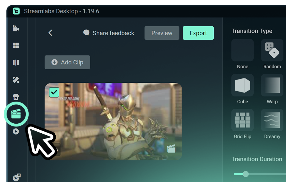 Screenshot of Streamlabs Highlighter icon in left nav of Streamlabs Desktop