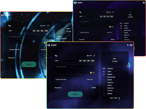 Purple and blue Streamlabs tip pages