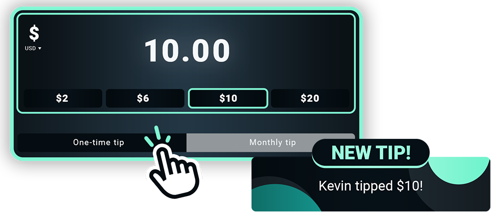 Image of hand pointer icon clicking on monthly tip setting with new tip alert overlaid