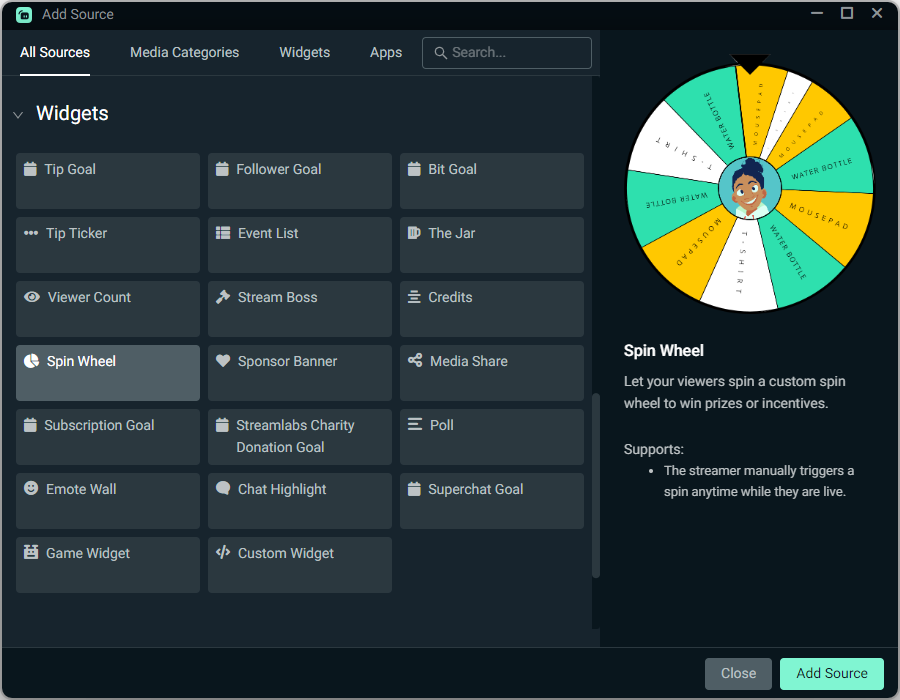 Spin Wheel widget in Streamlabs Desktop