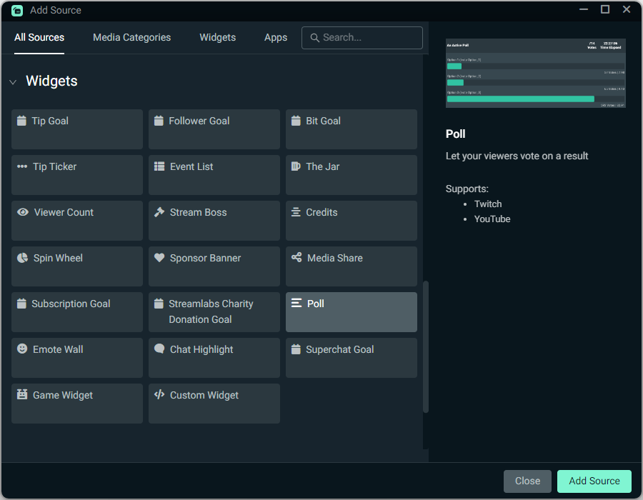 Poll widget in Streamlabs Desktop