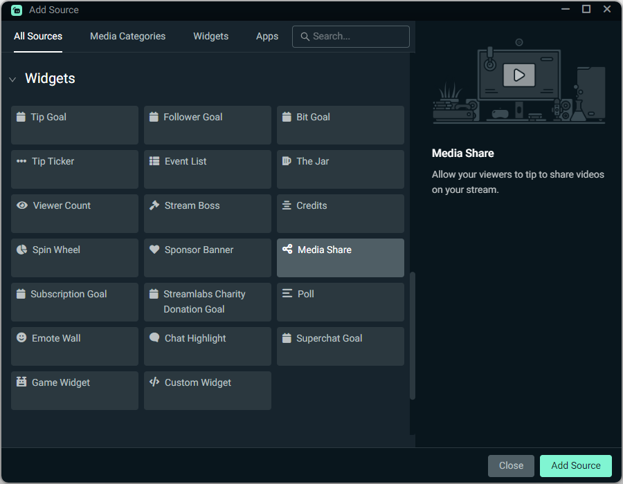 Media Share widget in Streamlabs Desktop
