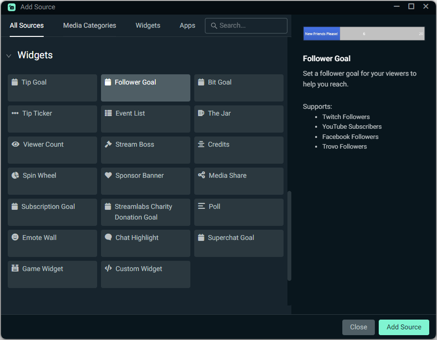 Follower Goal widget in Streamlabs Desktop