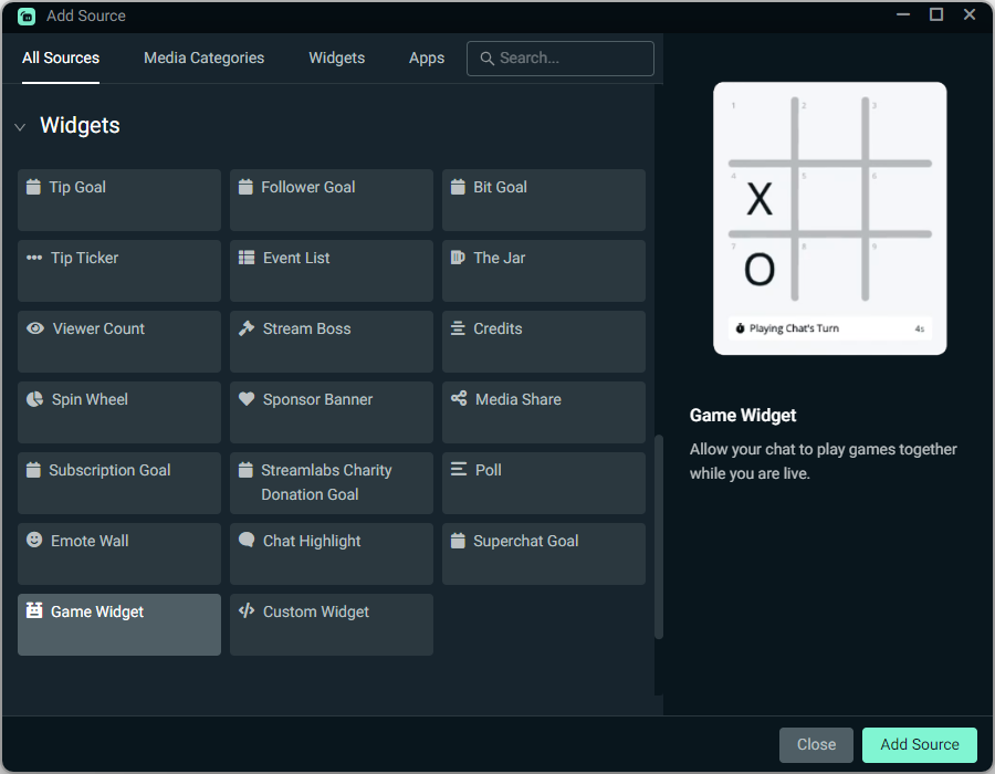 Game widget in Streamlabs Desktop