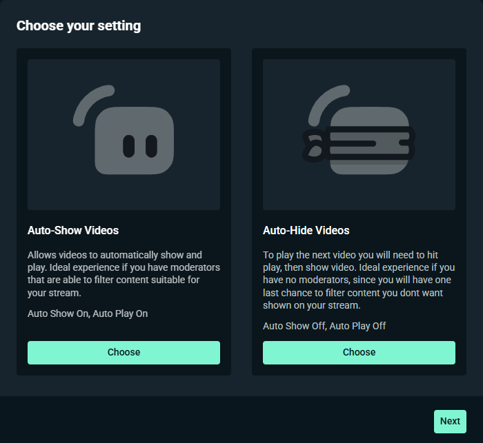 Auto-show vs auto-hide settings in Streamlabs Media Share widget