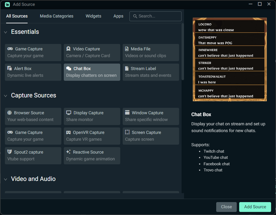 Chat Box widget in Streamlabs Desktop