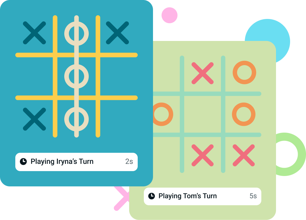 Tic-Tac-Toe in blue and yellow color scheme and orange and green color scheme