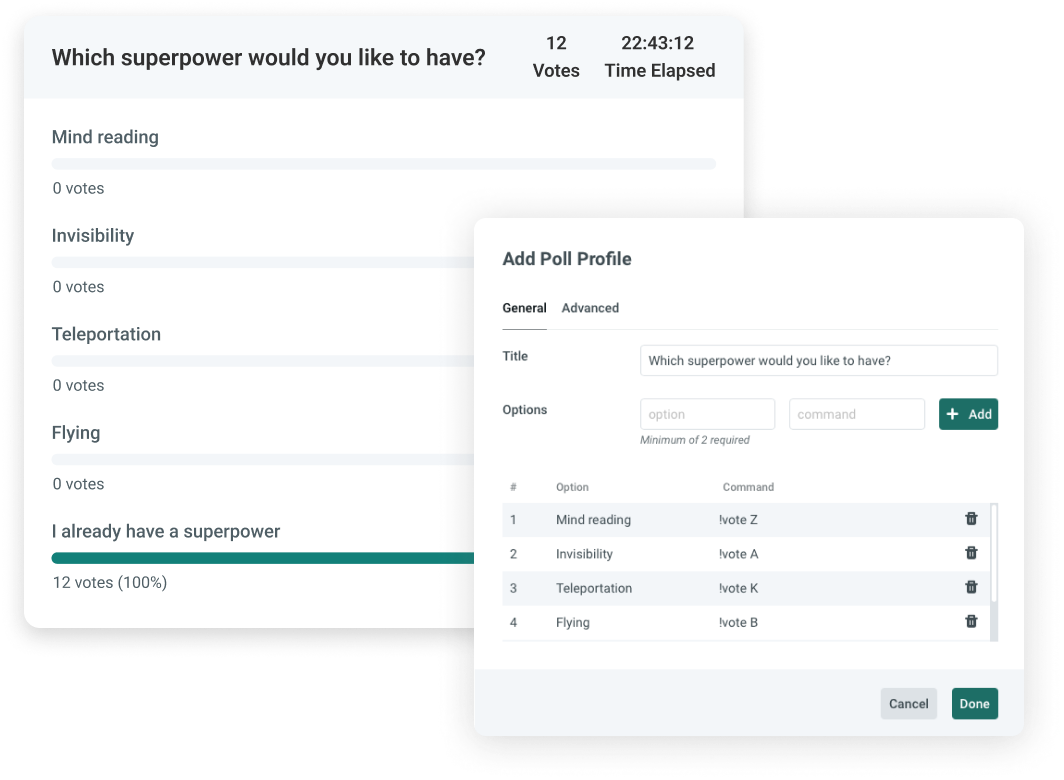 Poll widget command settings in Streamlabs