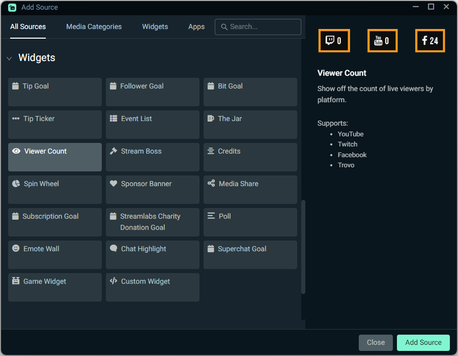 Viewer Count source in Streamlabs Desktop