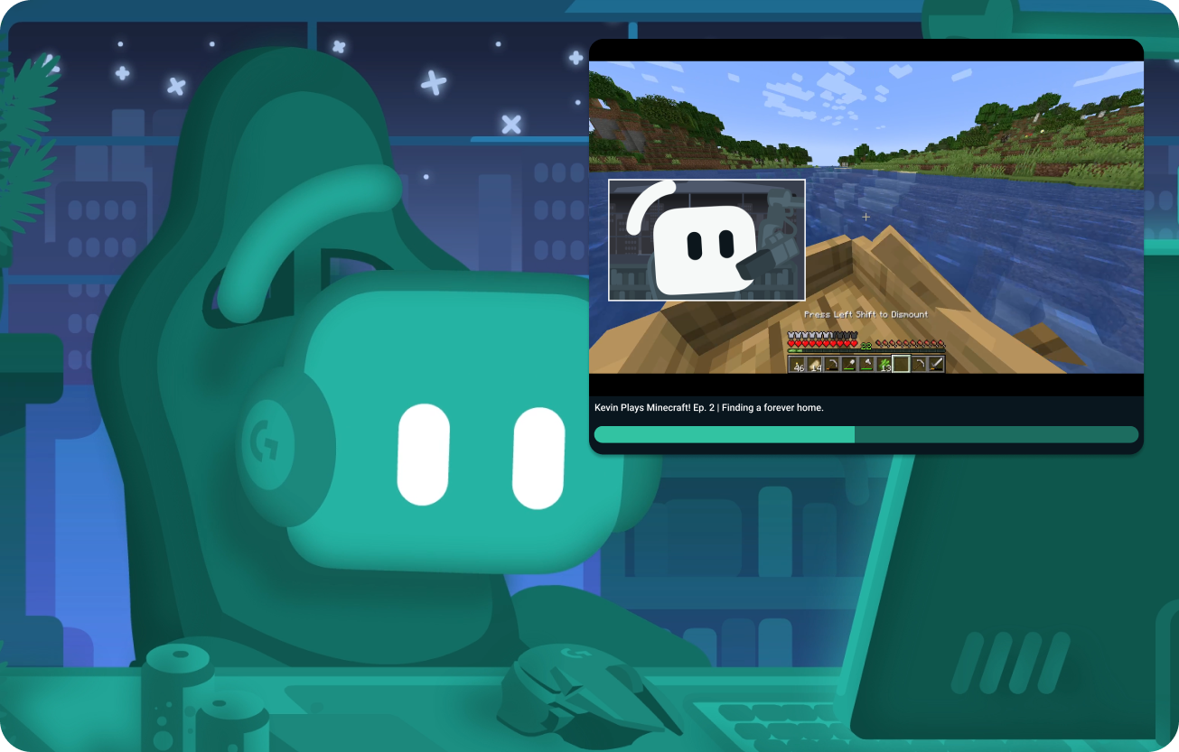 Kevin streaming with a video shared via Media Share in the top right