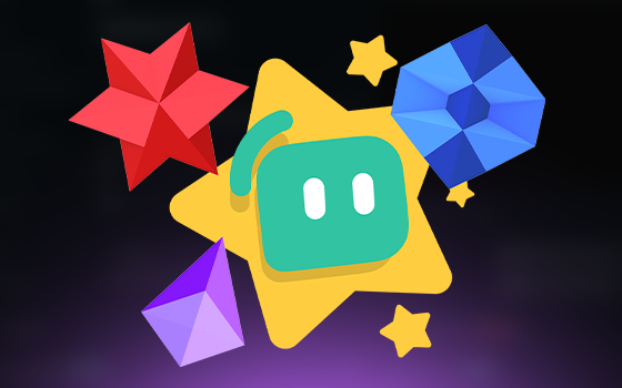 Streamlabs mascot Kevin on a star surrounded by Twitch Bits