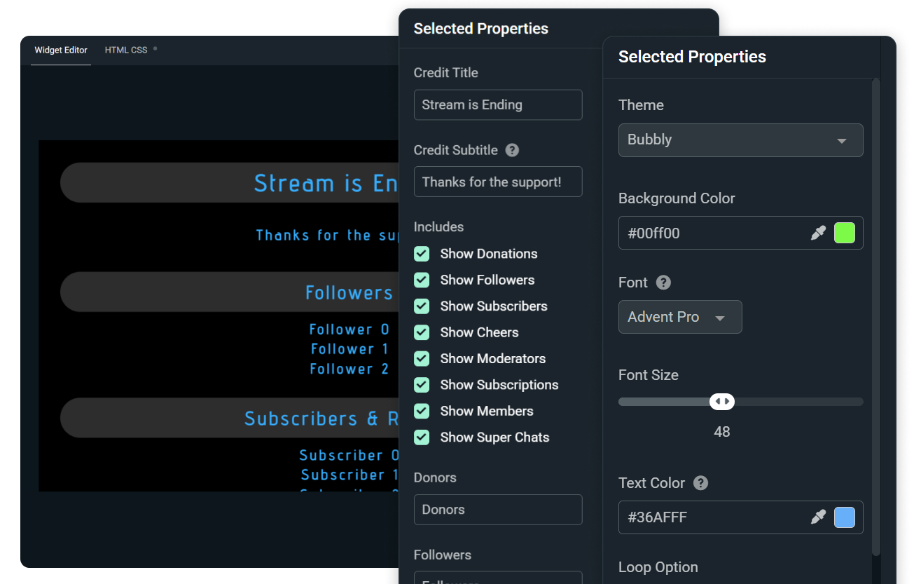 End Credits customization settings