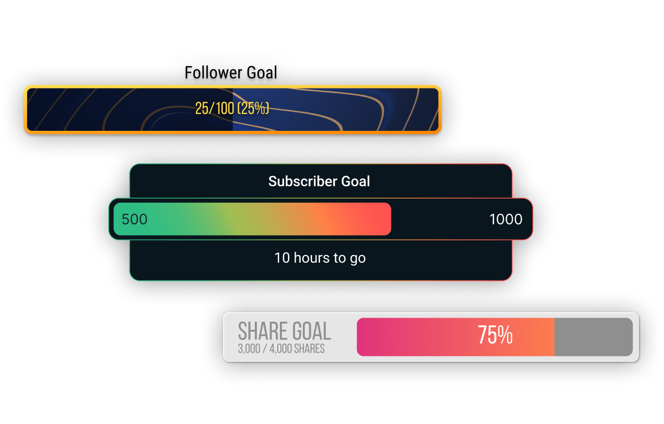 Three different Goal widgets with varied styles
