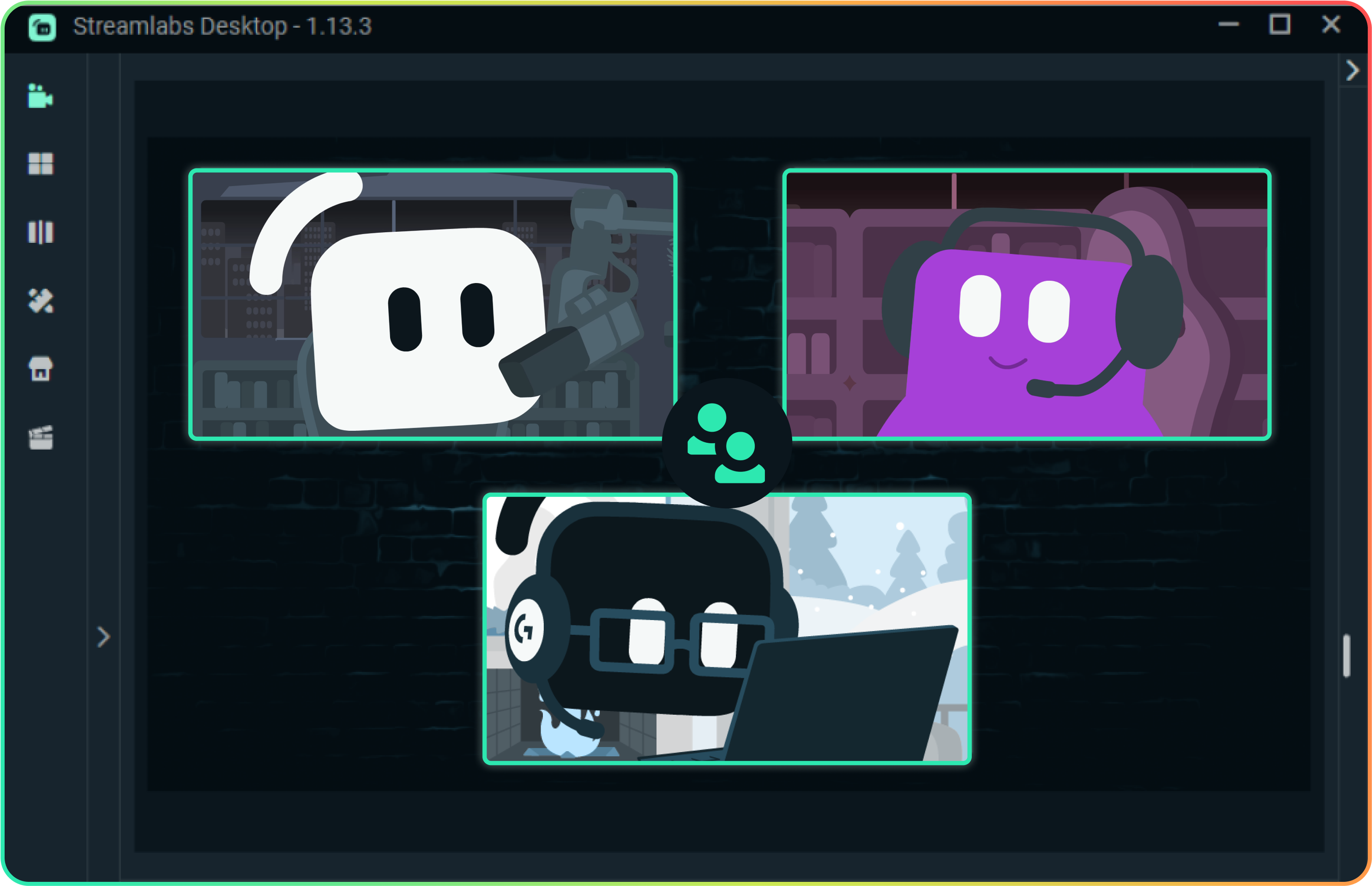 Three friends streaming together with Collab Cam