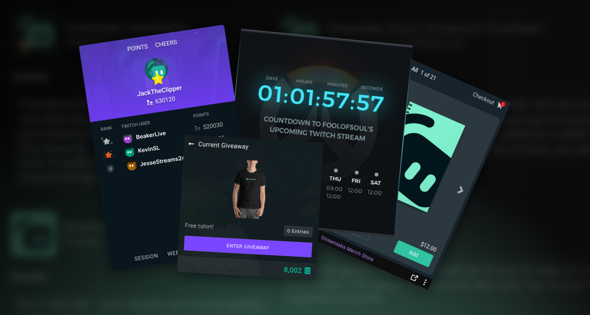Screenshots of Streamlabs Twitch Extensions