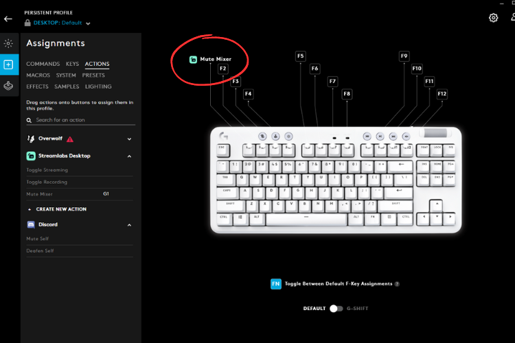 Streamlabs hotkey in G HUB