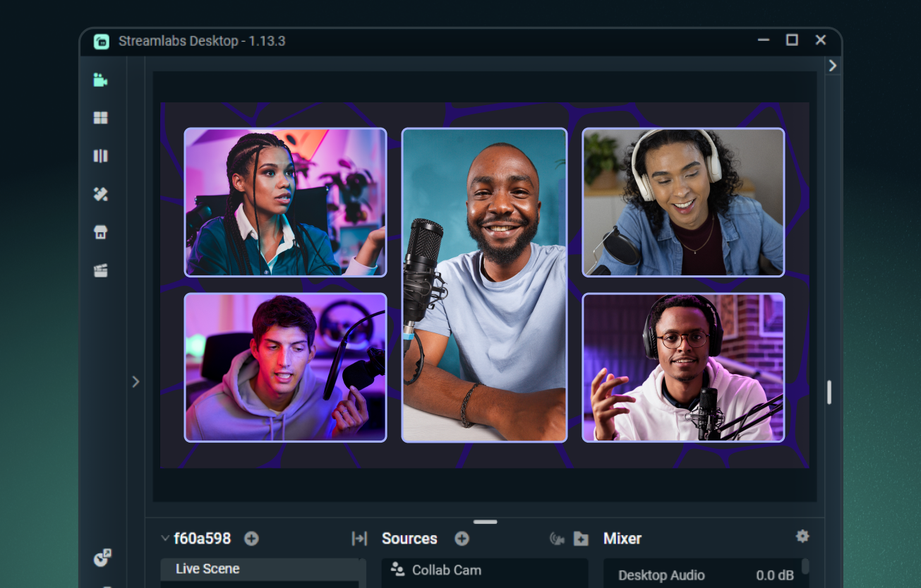 Five creators streaming together with Collab Cam