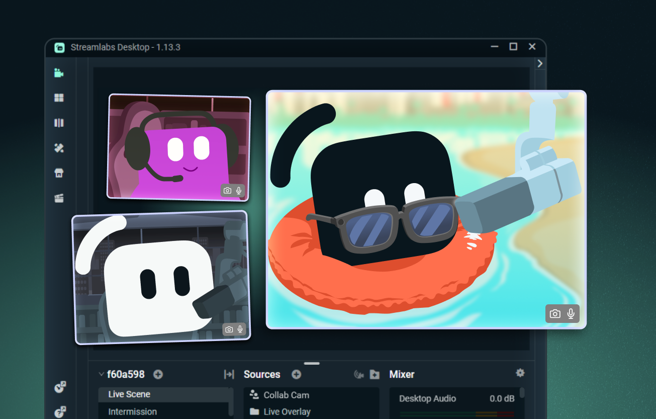 Three avatars in Streamlabs Desktop together with Collab Cam
