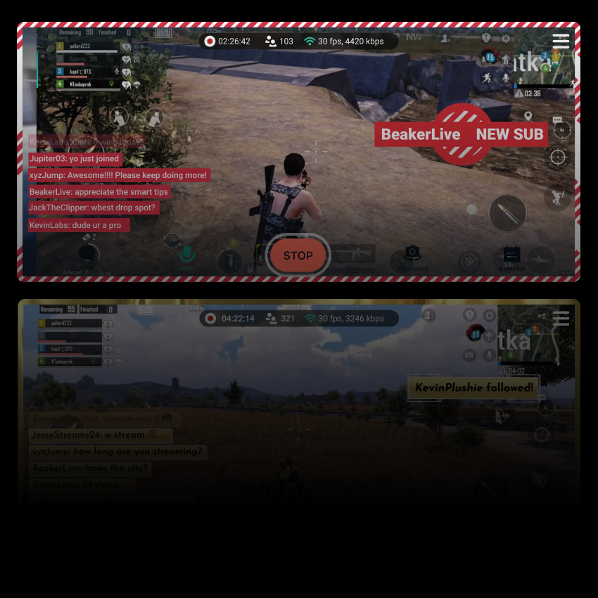 Horizontal mobile game stream layout
