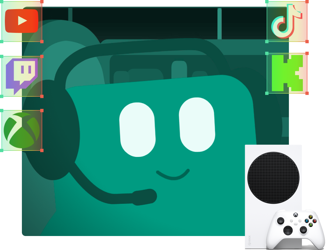Streamlabs mascot Kevin streaming to YouTube, Twitch, TikTok, and Kick using Streamlabs Console for Xbox.
