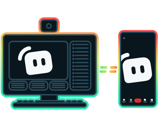 Streamlabs mascot Kevin in both PC and mobile app views