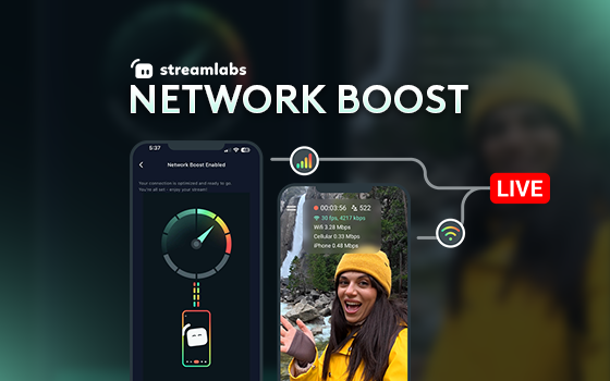 network boost feature of streamlabs mobile shown with two phone setup
