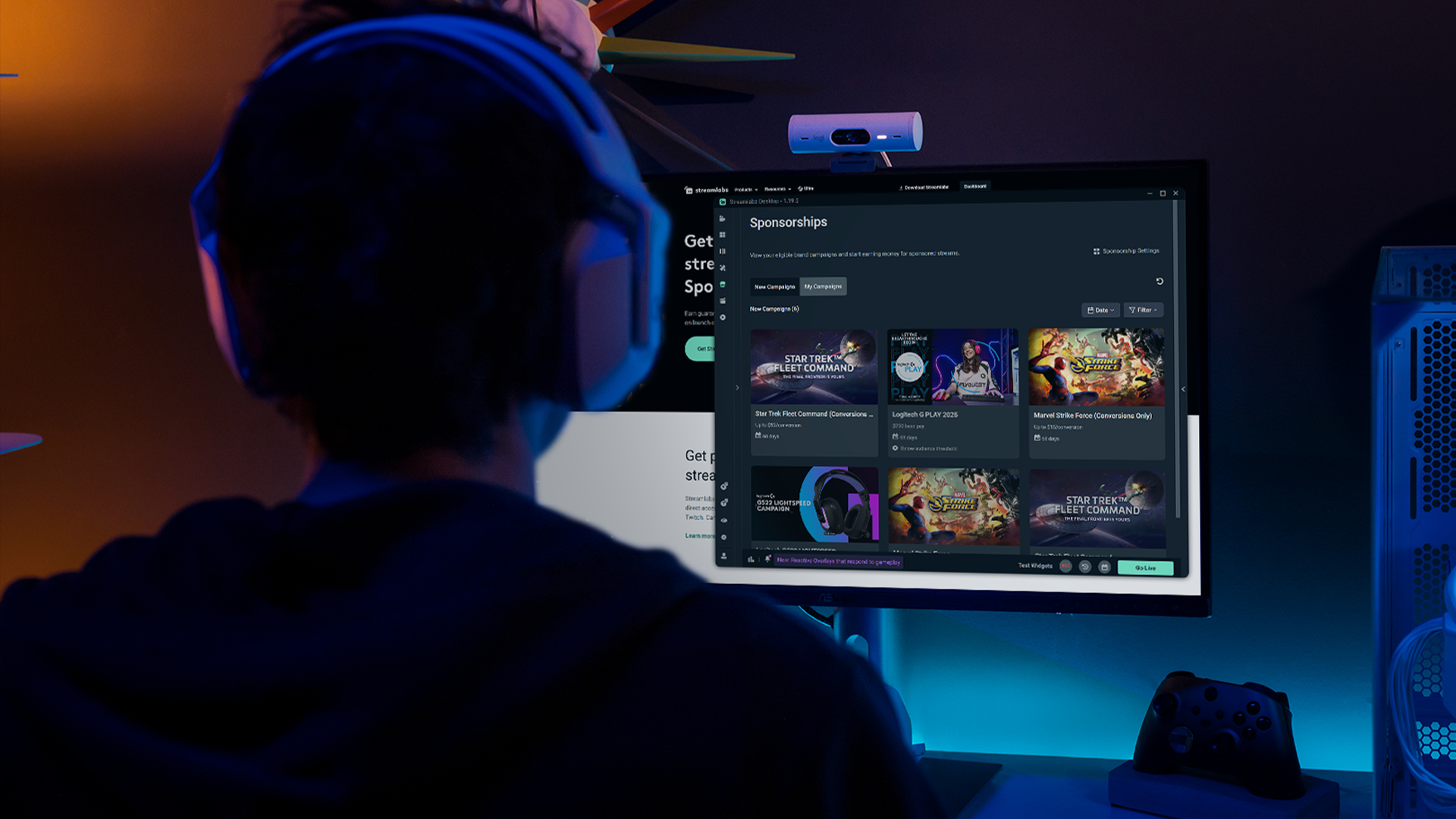 Streamer looking at available sponsorship opportunities in Streamlabs Desktop.