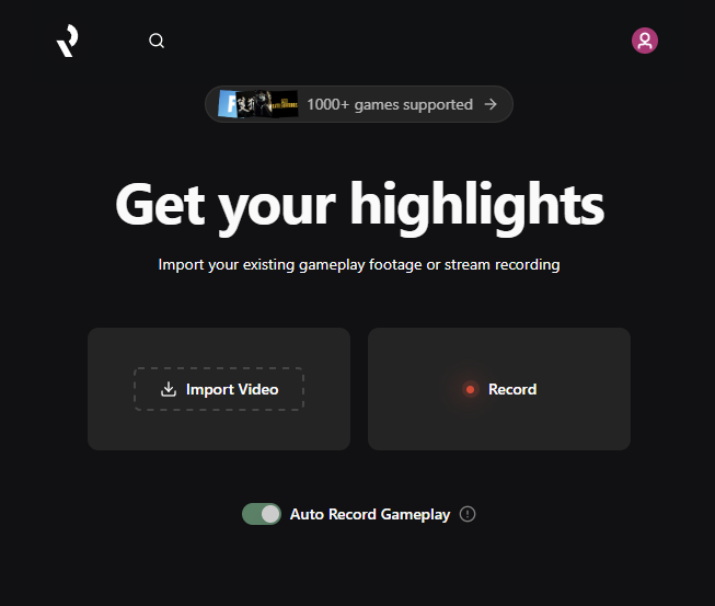 Highlights page in GHUB with auto record button toggled on