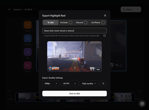 Export flow in G HUB Replay for clips