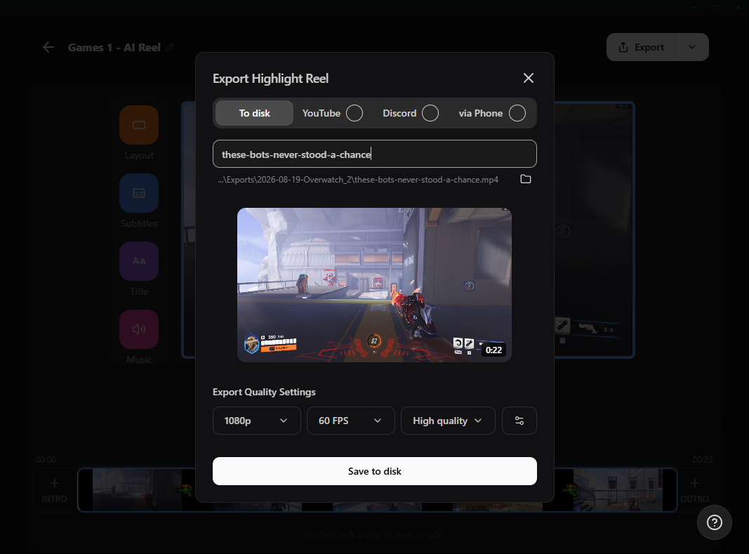 Export flow in G HUB Replay for clips