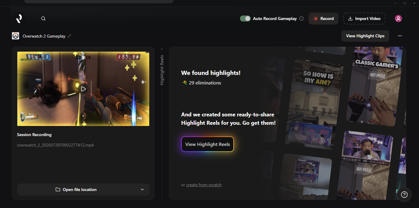 Highlight reel generation inside G HUB Replay
