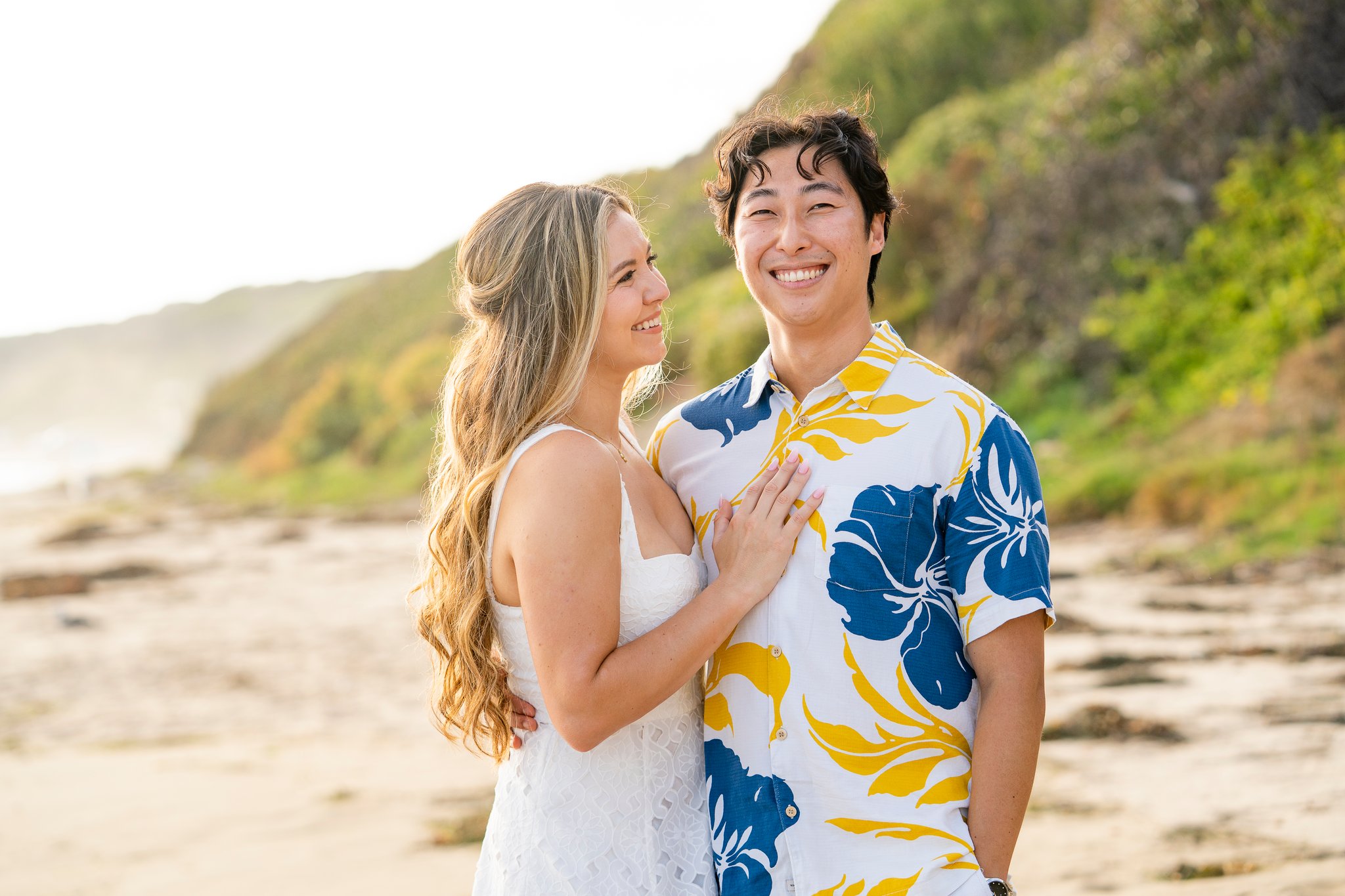 Crystal Cove Engagement Session hawaiian shirt