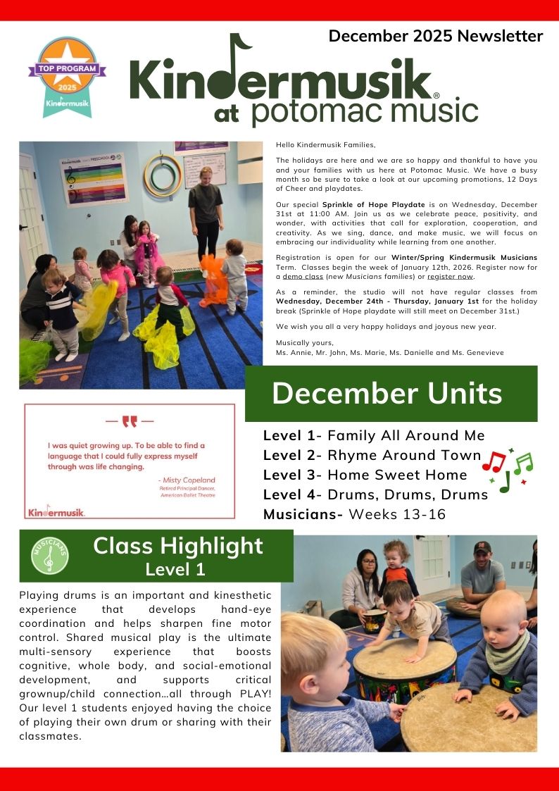 Kindermusik Newsletter December 2025 Page 1