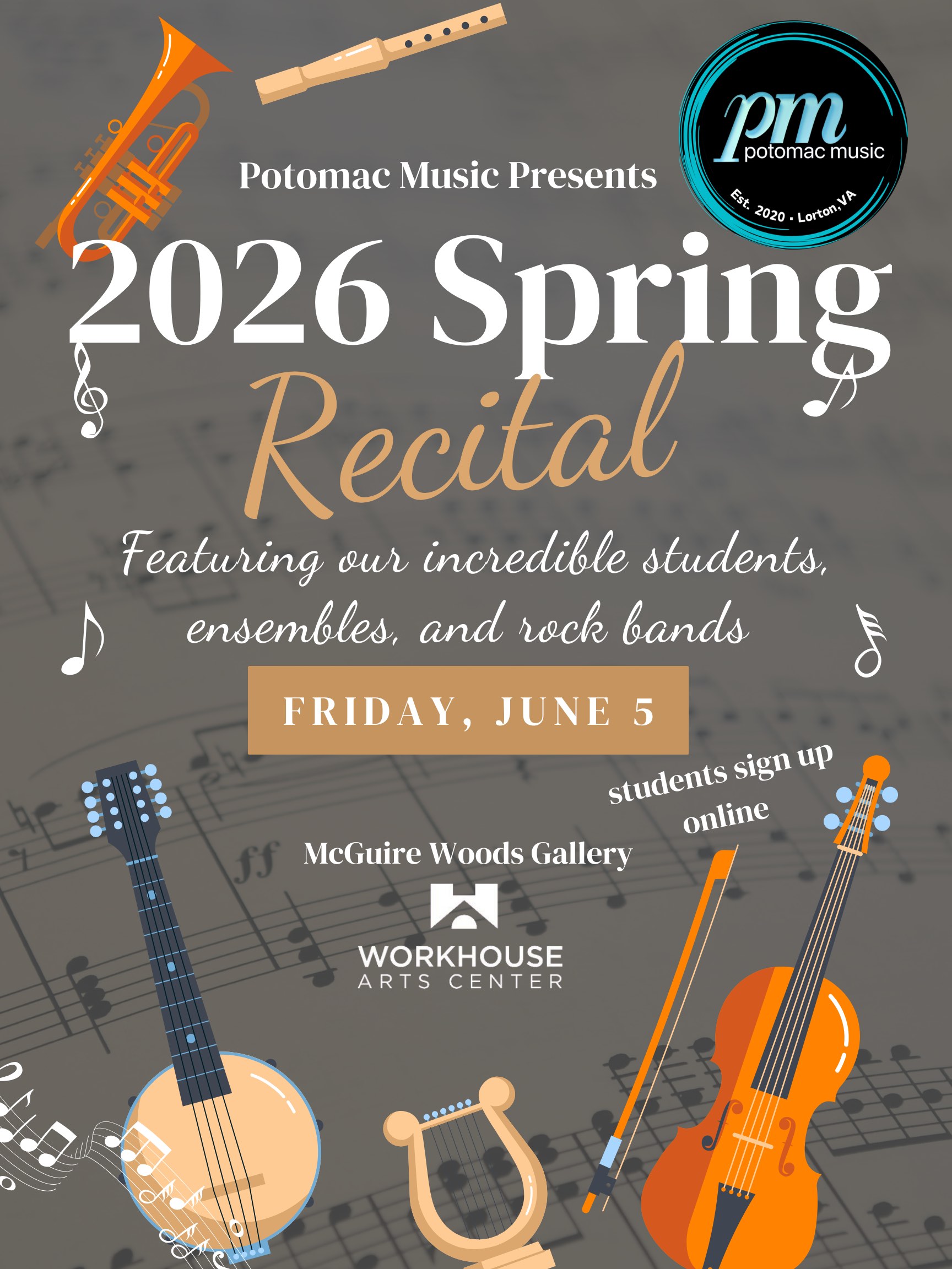 2026 Potomac Music Spring Recital at Workhouse Arts Center in Lorton, VA