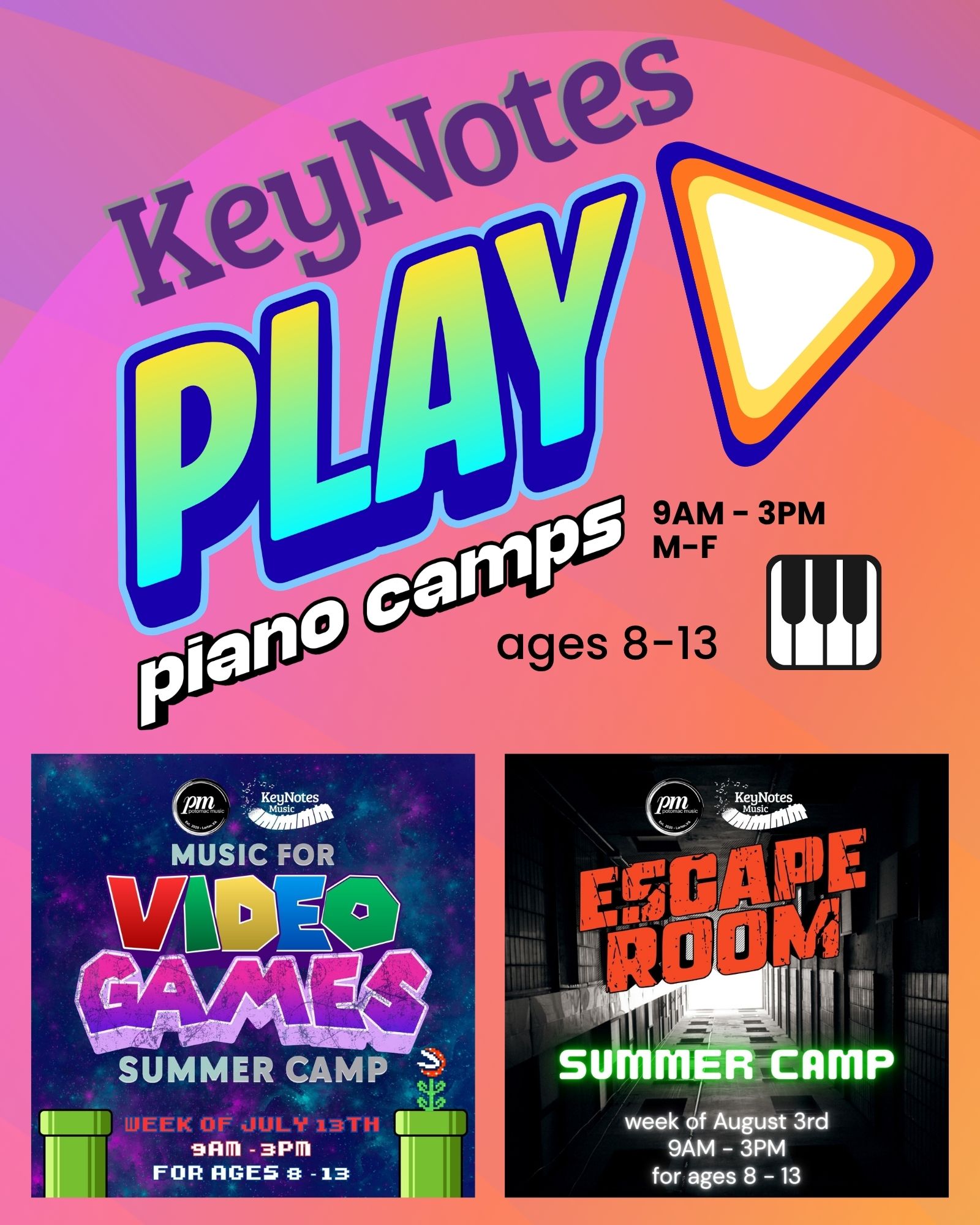 KeyNotes Play Piano Camp at Potomac Music at Workhouse Arts Center in Lorton, VA