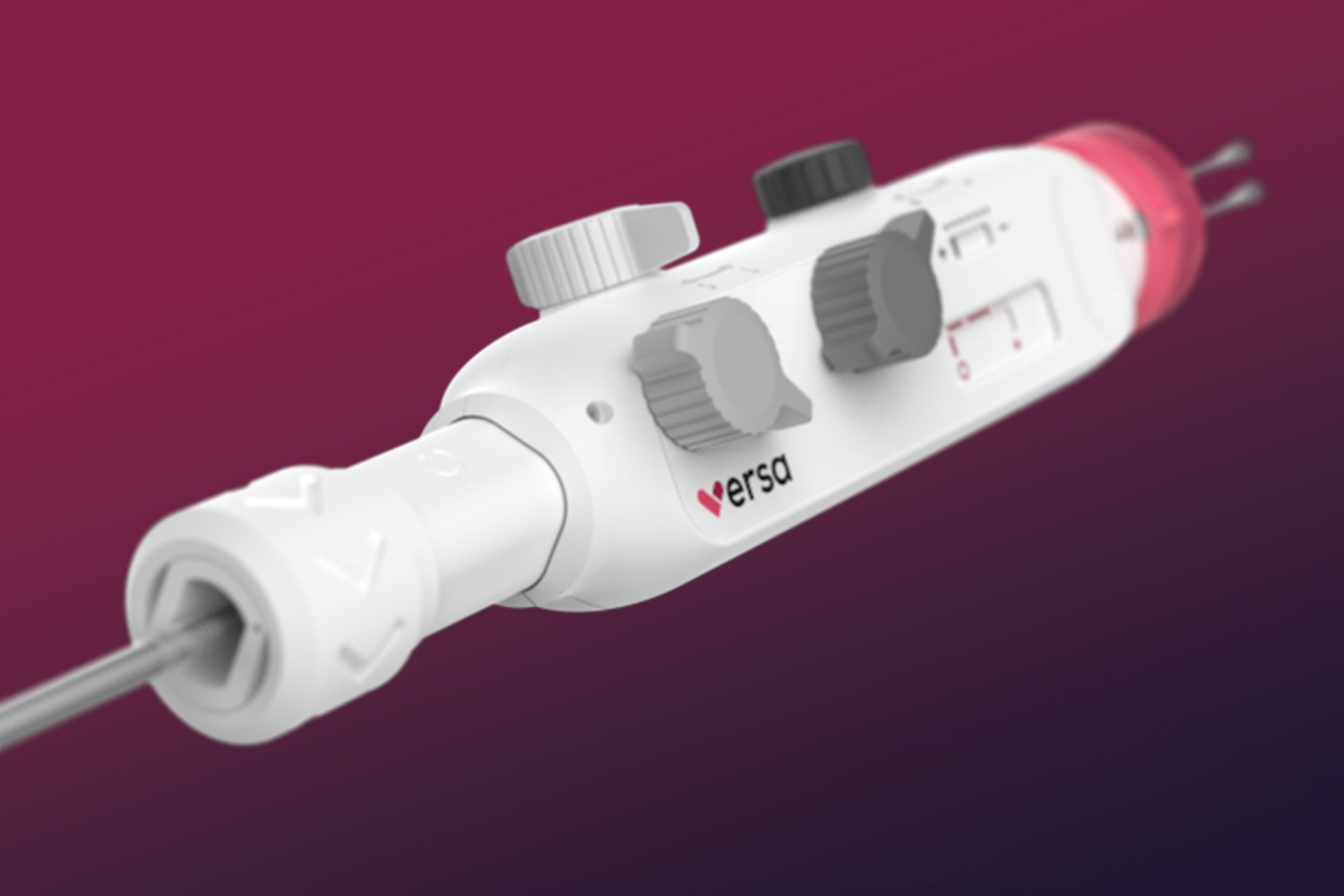 Versa Vascular heart valve repair delivery system design on pink and purple background